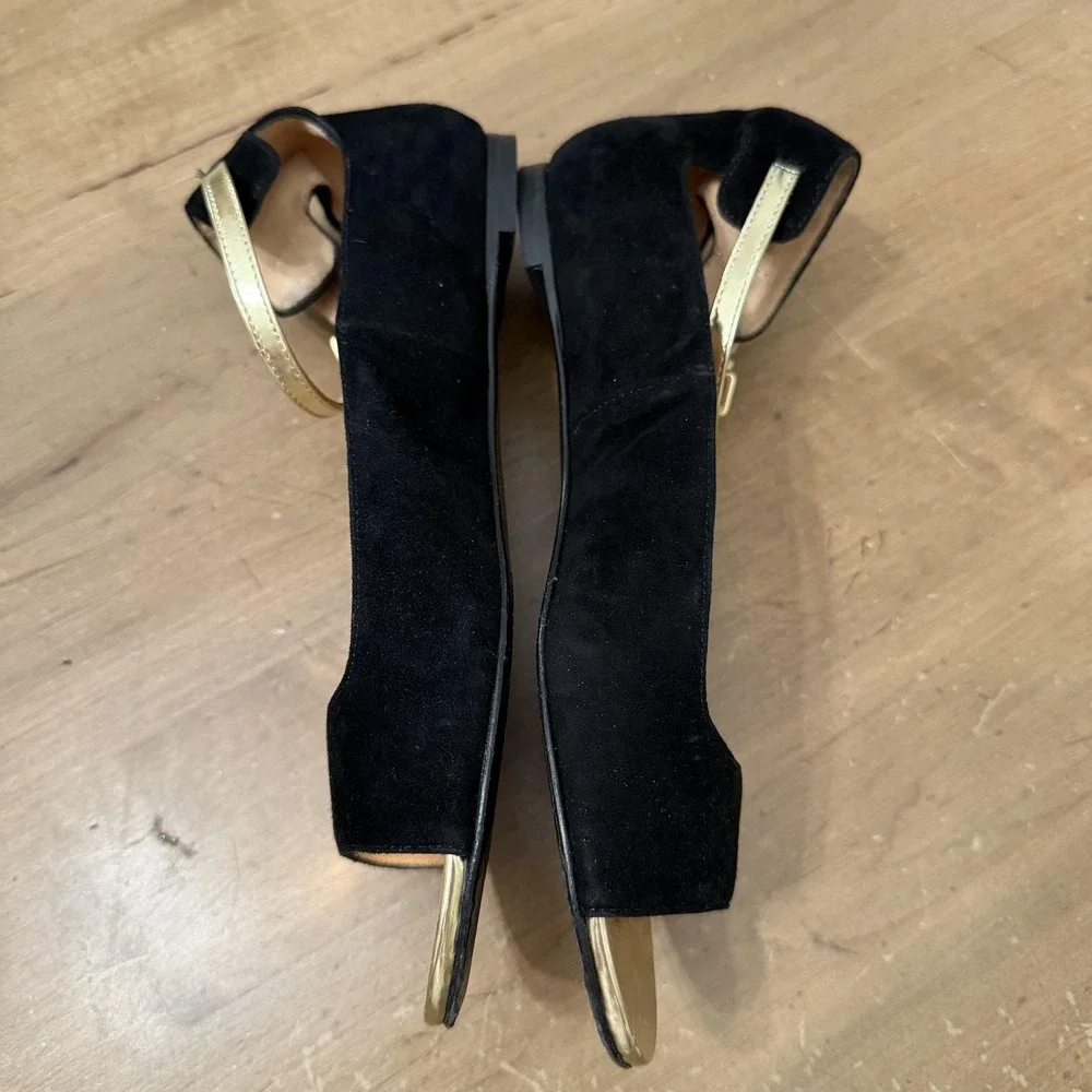 Robert Clergerie Black Suede Flats with Gold Toe Cap